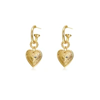 carved heart drop earrings brass with 18k gold womem jewelry punk party gown runway rare boucle korean japan ins boho top