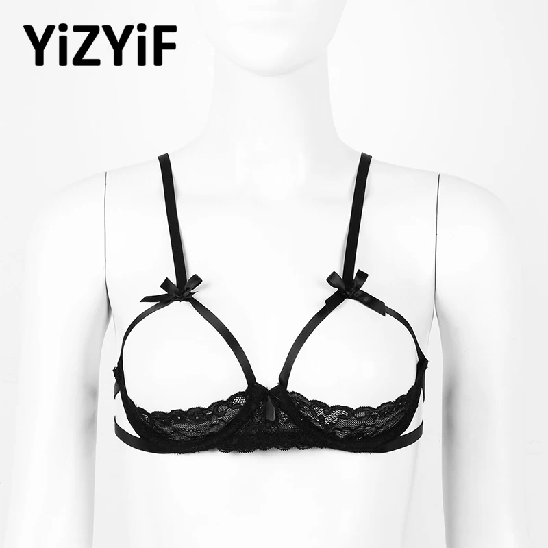 

Women Erotic Lingerie See Through Sheer Lace Bralette Sexy Open Cups Bra Top Ladies Back Tie Up Underwired Bras Sexy Nightwear