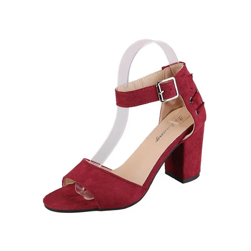 

Sandals Closed Heel Black Shoes for Women Open Toe Large Size Block High Beige Peep Comfort Fashion 2021 Big Girls Basic PU Rome