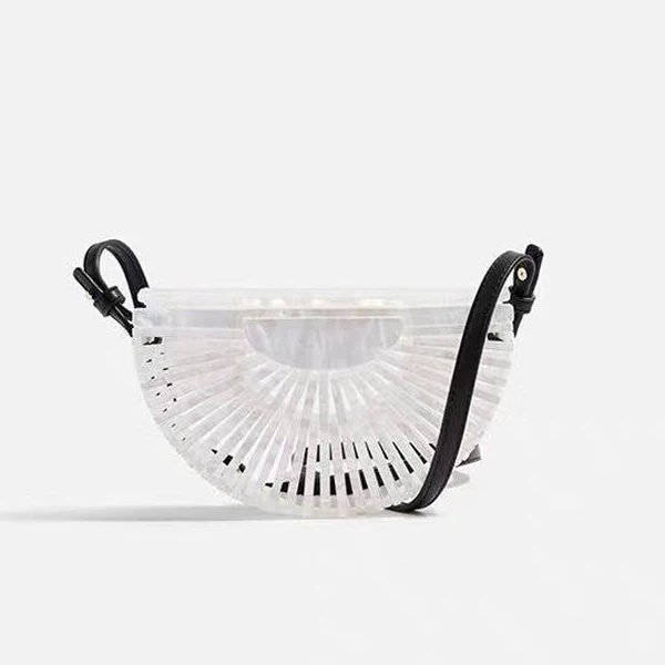 white pu strap Акриловая корзинка вечерняя сумочка-клатч женская открытая каменная узор полулуна акриловая пляжная сумочка бисером сумка на плечо праздничная - Цвет: white pu strap