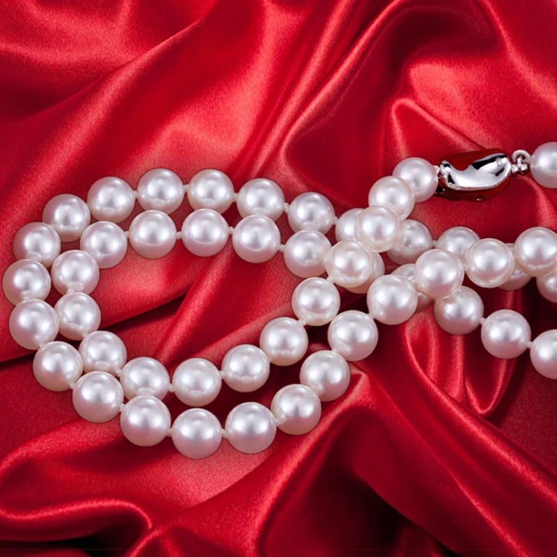 

Fine JEWELRY natural white 9-10MM freshwater pearl necklace genuine pearl send mom 925 silver clasp