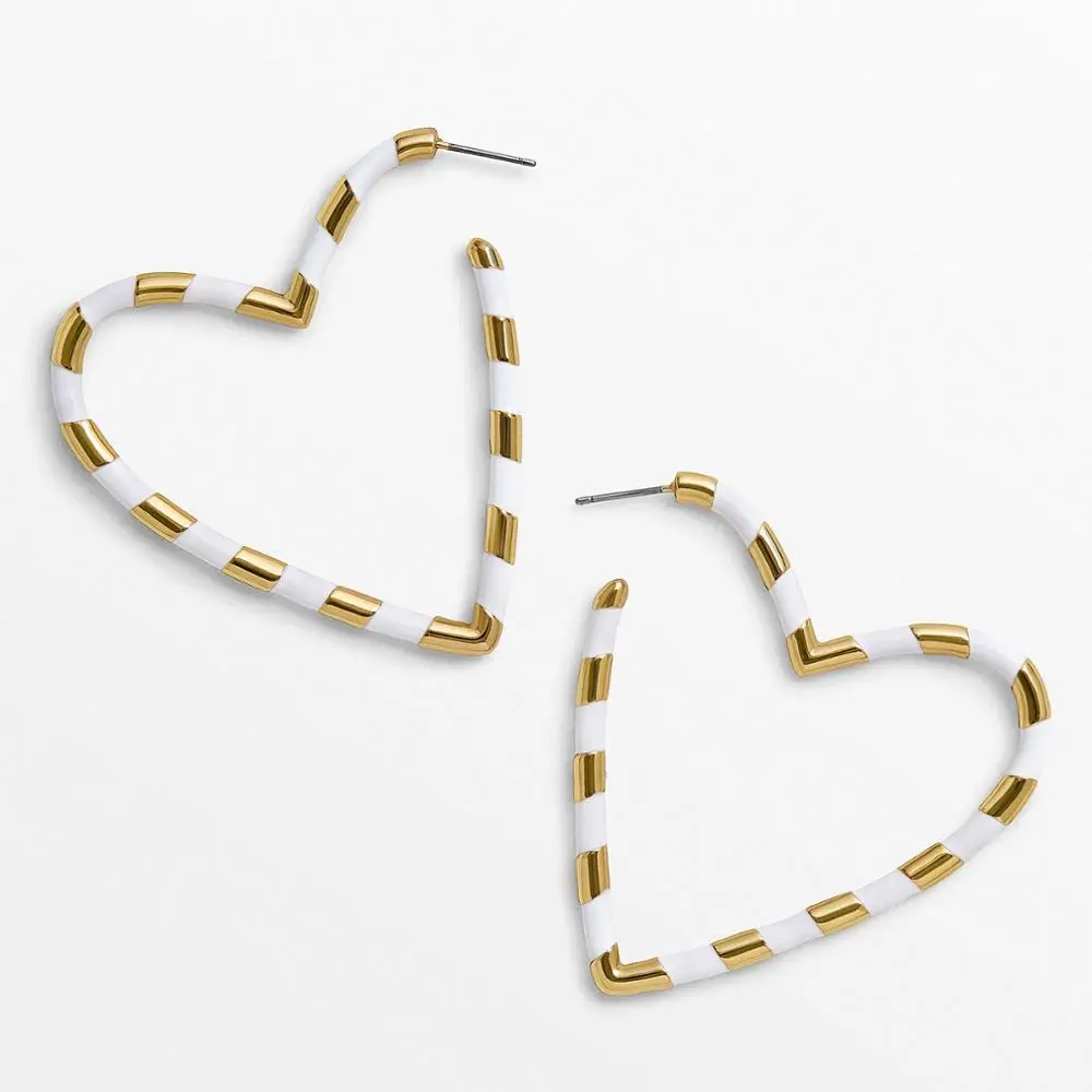 Серьги кольца Annaelle в форме сердца украшенные эмалью полоску|Серьги-кольца| |