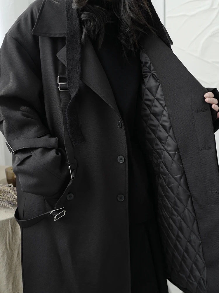 

Size Women Big Bandage Thick Warm Trench New Lapel Long Sleeve Loose Fit Windbreaker FashionAutumn Winter 2021 1DD2913