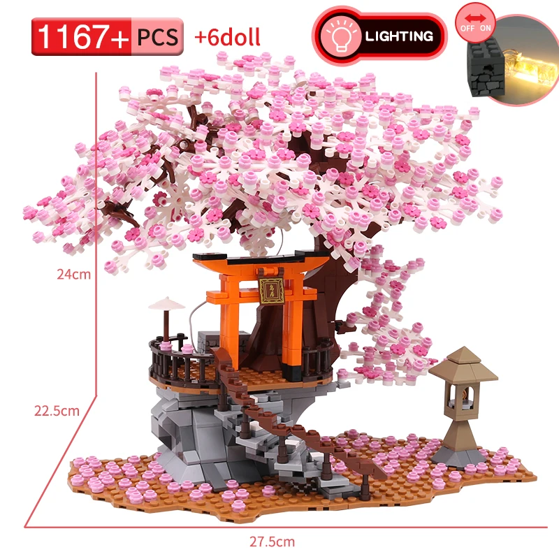 

City Street View Idea Sakura Inari Shrine Bricks Friends Cherry Blossom Creator House Tree Building Blocks Toys Kids Gift