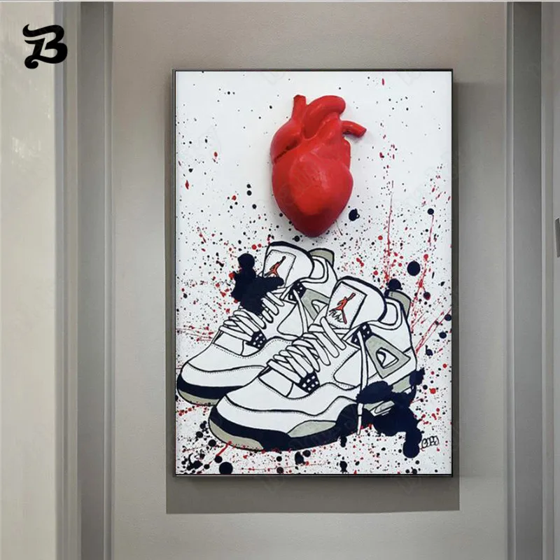 

Canvas Painting for Living Room Graffiti Art Shoes and Heart Home Decoration Mural Graffiti Wall Art Color Posters and Prints