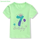 Футболка для девочек с графическим принтом, с принтом в виде короны на 7-й день рождения, блестящая детская одежда, забавная футболка, детская одежда, уличная одежда