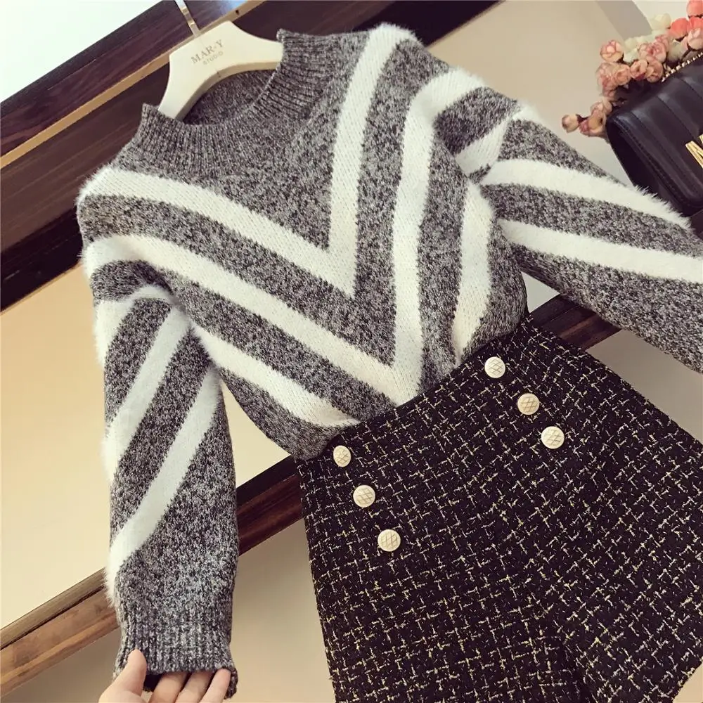 Высококачественные женские осенние комплекты контрастный цвет плотный теплый