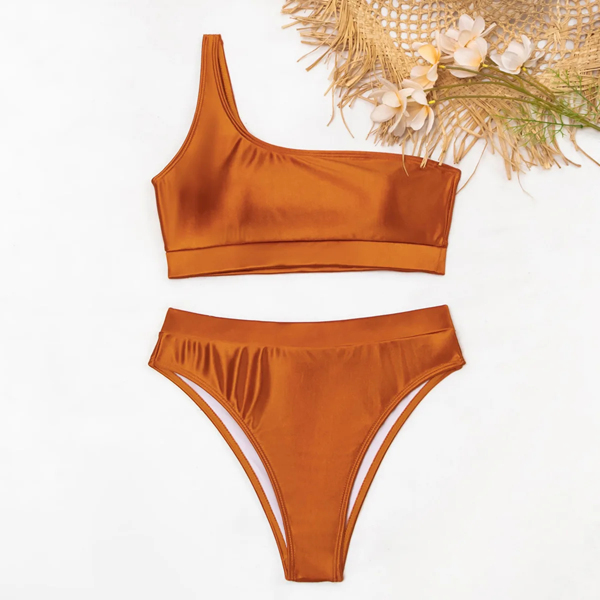 

Sexy Bandeau Push Up Bikini Set Golden Bling Bling Bikinis Women Gold One Shoulder Swimwear High Waist Bathing Suit Biquini