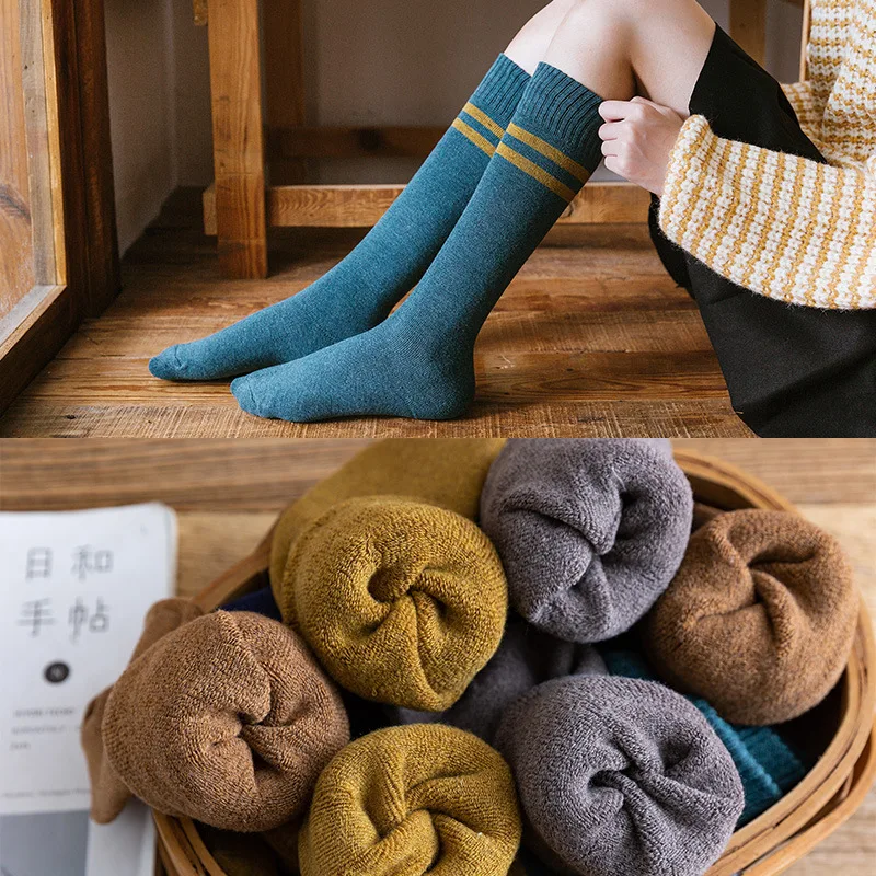 

Women's socks winter thickened warm terry 2-bar calf socks college style high-tube napped women's socks