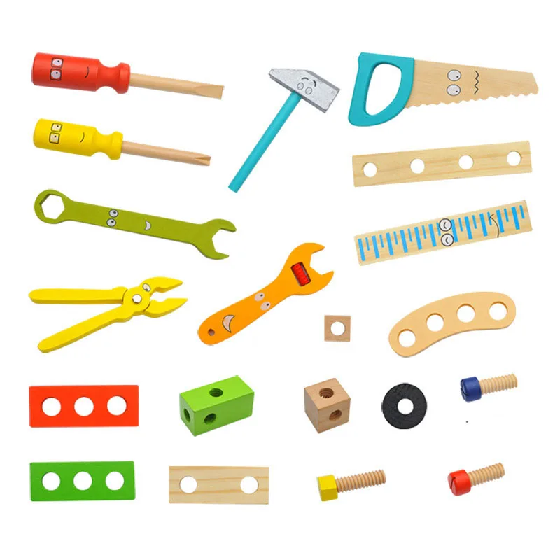 

Montessori Toys Wooden Assembling Chair Baby Educational Wooden Blocks Toy Variety Nut Combination Chair Tool for Children