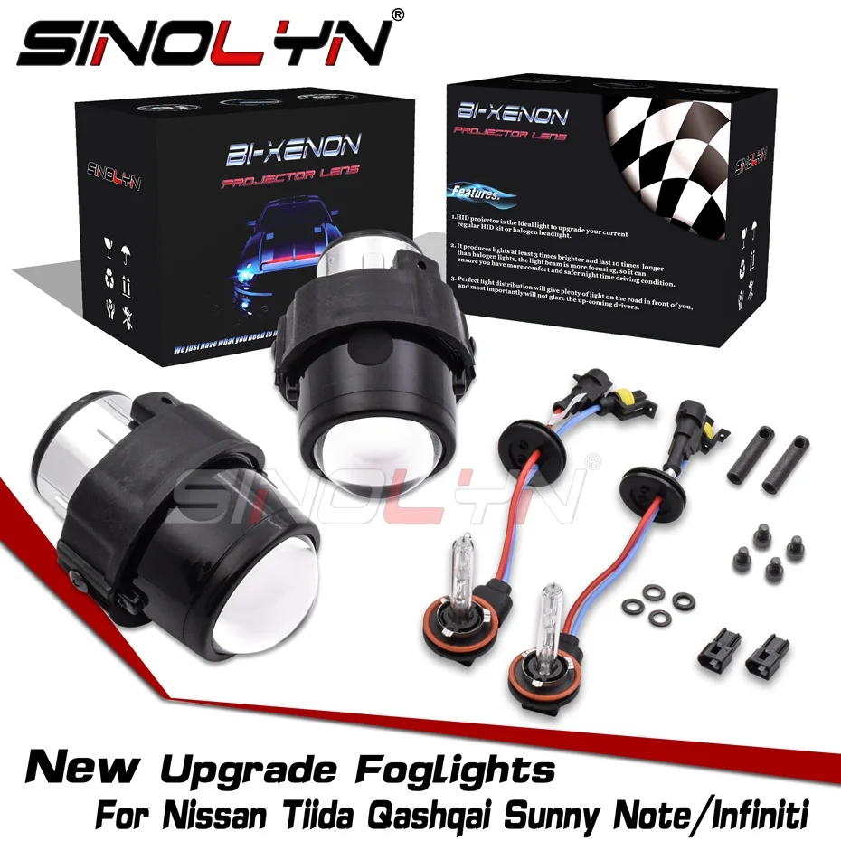 Sinolyn Bixenon Fog Light For Nissan TIIDA/X-Trail T31/Juke/Versa/Infiniti G25/Q70 H11 Projector Lens PTF Car Accessories Tuning