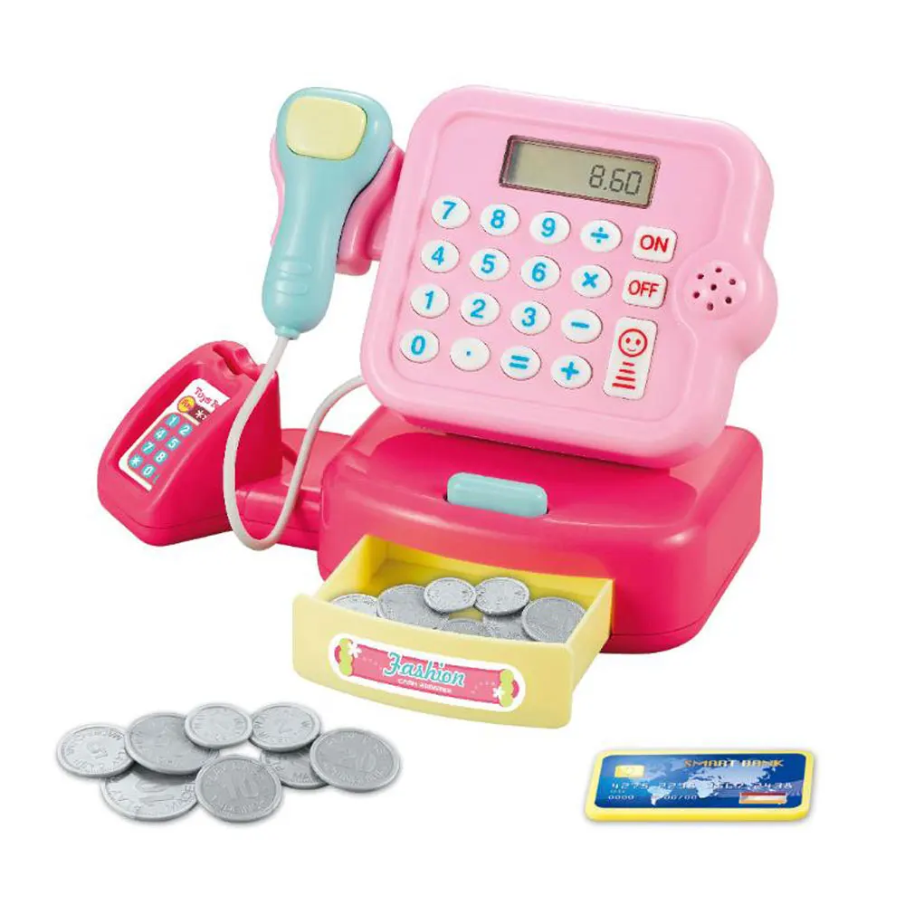 

Kid Simulated Supermarket Cash Register Toy DIY Interactive Lamp Sound Role Play Shopping Game Boy Girls Pretend Toys