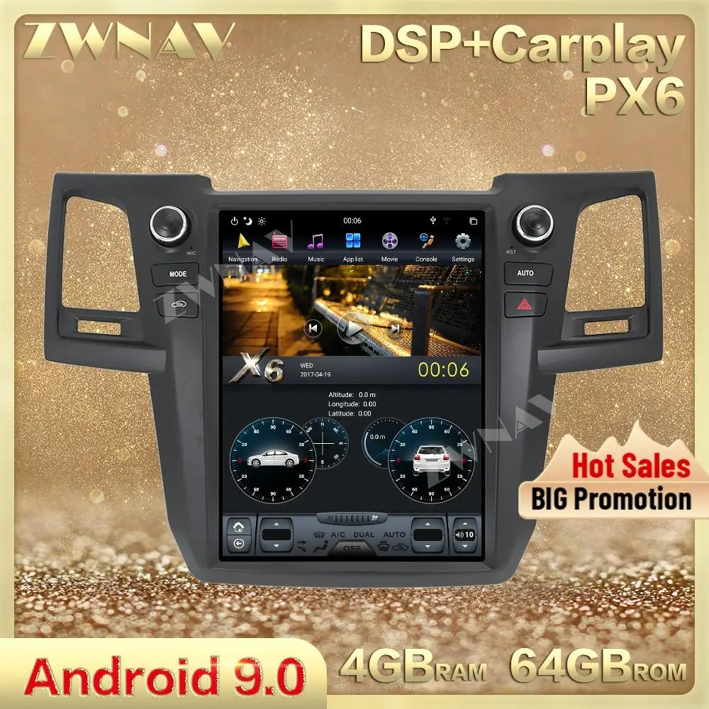 

Tesla style vertical screen Android 9.0 Car Radio stereo For Toyota Fortuner Hilux 2007-2015 car GPS multimedia player head unit