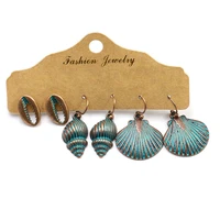 3 pairs boho earrings vintage bohemian chic dangle sea animal ocean starfish shell retro jewelry accessories