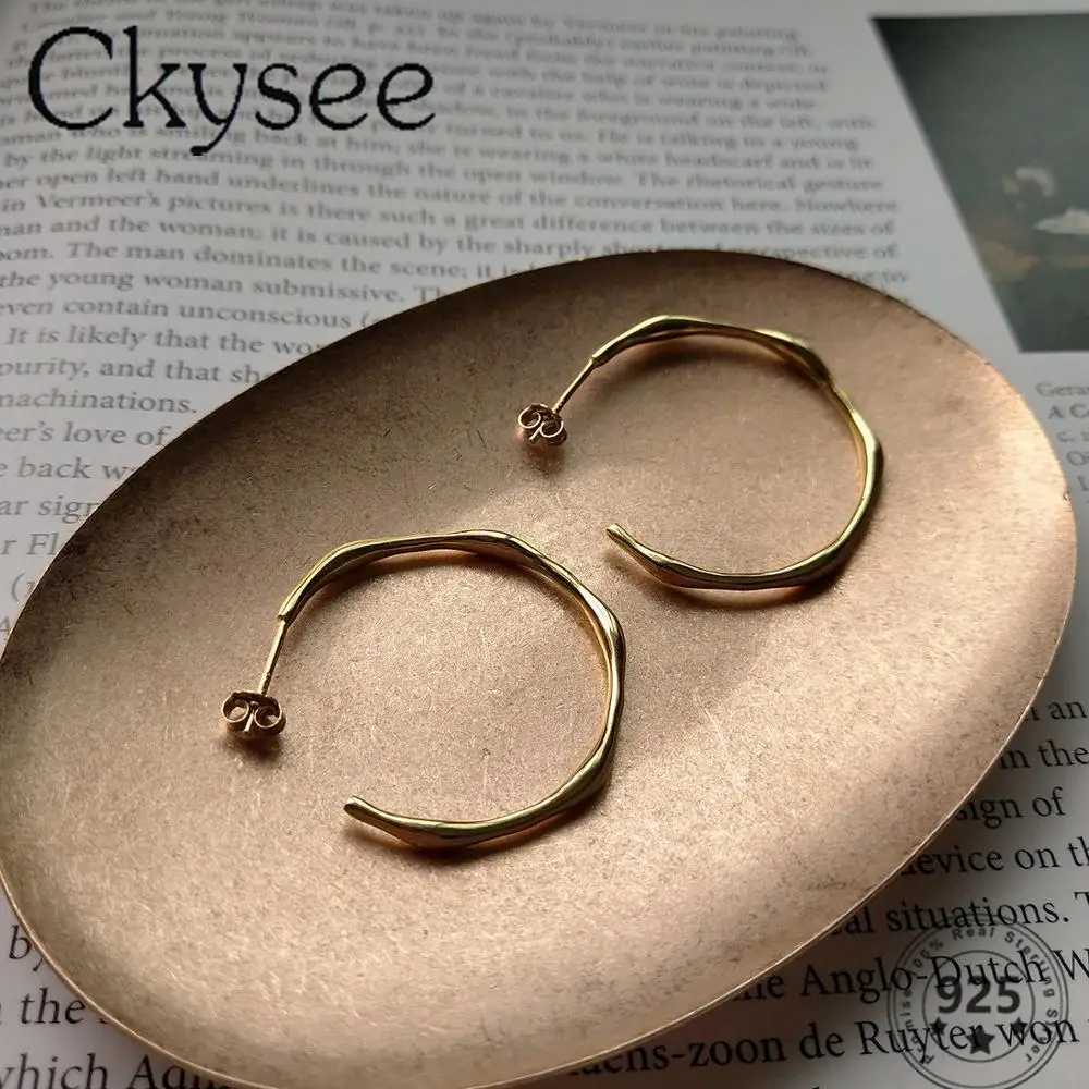 

Ckysee 925 Sterling Silver Earrings Golden Irregular Circle Earrings For Women Fashion Simple Earrings Daily Charm Fine Jewelry