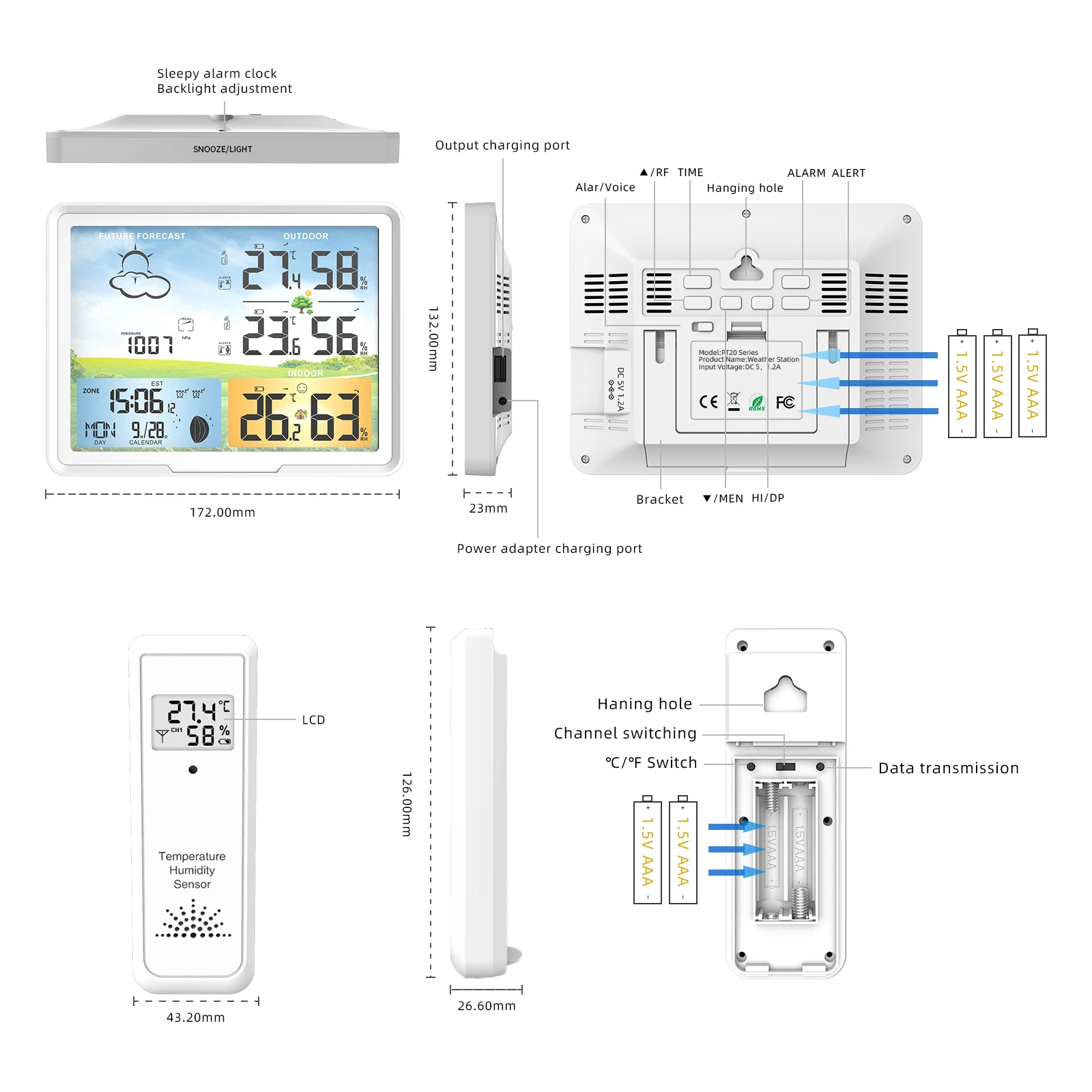 Protmex PT20 метеостанция часы беспроводной цифровой термометр гигрометр прогноз