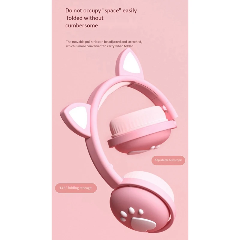 

Cat Headset with Mic Kids Bluetooth 5.0 Cute LED Light Noise Stereo