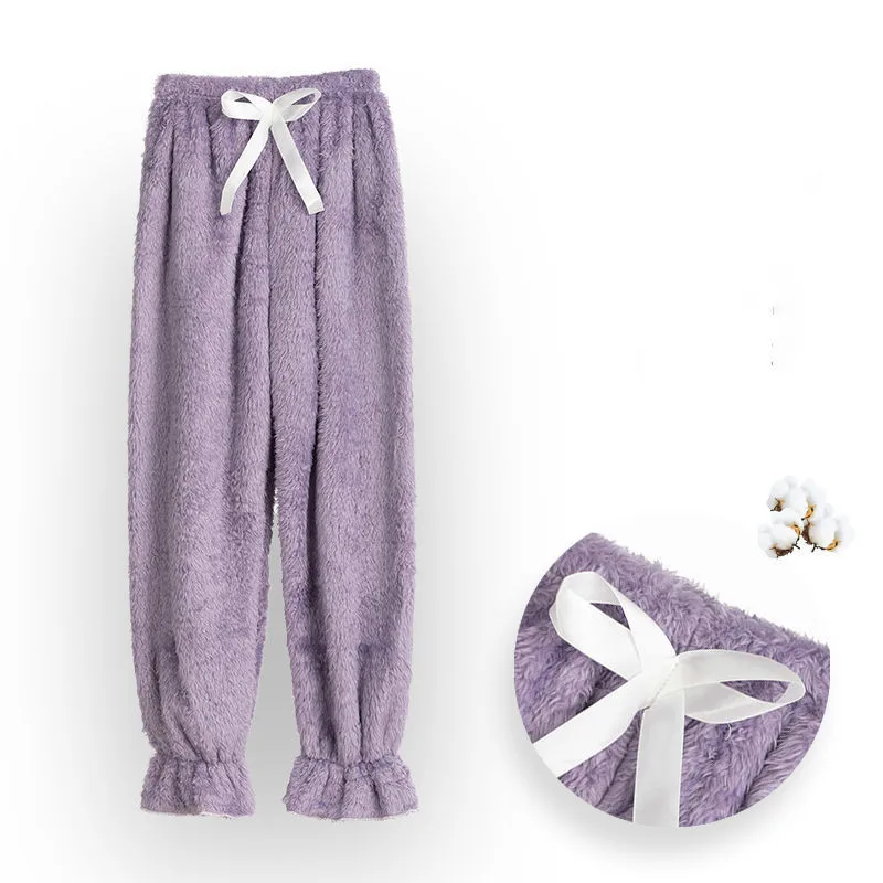 Soft Sleep Bottoms Women Winter Full Length Pajama Pants Coral Velvet Warm Homewear Plus Velvet Thickening Loose Sleepwear Pants