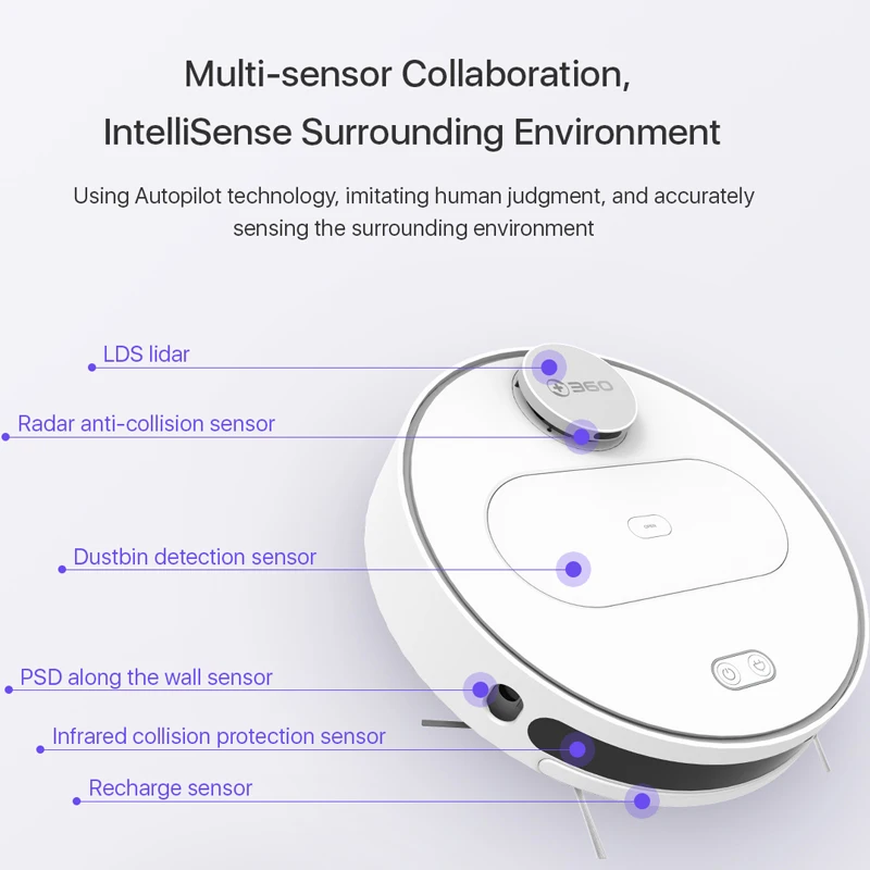 

360 Botslab S6 Robot Vacuum Cleaner 1800Pa Autopilot 420ml Dust Bin 80ml Water Tank Mop Washable Filter Automatic Self-charging