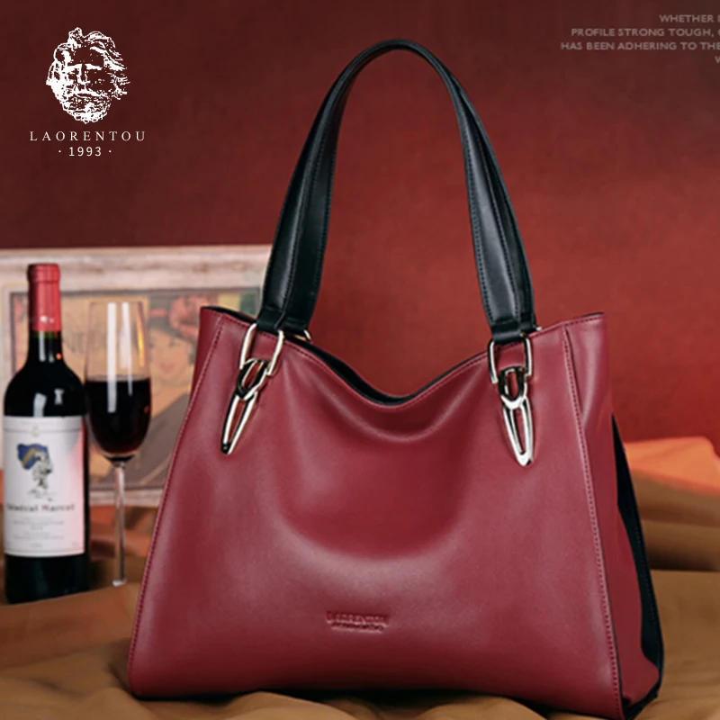 

LAORENTOU Cow Leather Elegant Tote Modern Ladies Purse Commute Handbag Large Capacity Women Handle Bags Gift for Her