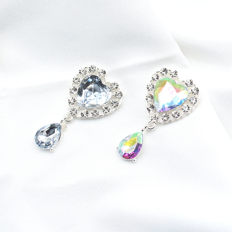 

New 45*24MM Brass Peach Heart Rhinestone Pendant For Wedding Decoration Metal Brooch Hair Bow DIY Jewelry Craft Accessories