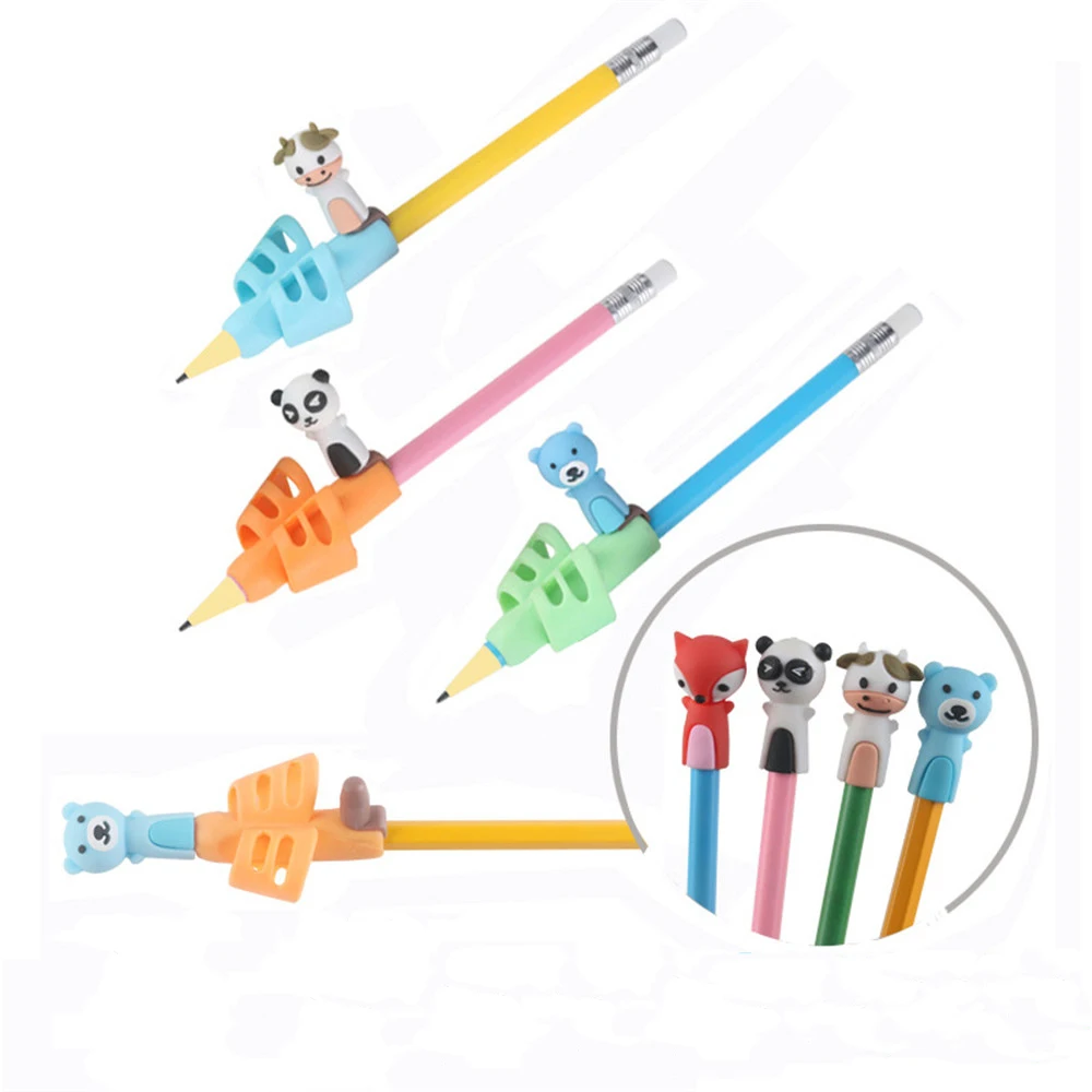

5pcs/set Candy Color Cartoon Silicone Pen Grip Two Fingers Posture Correction Tool Kids Beginner Writing Aid Tool School Supply