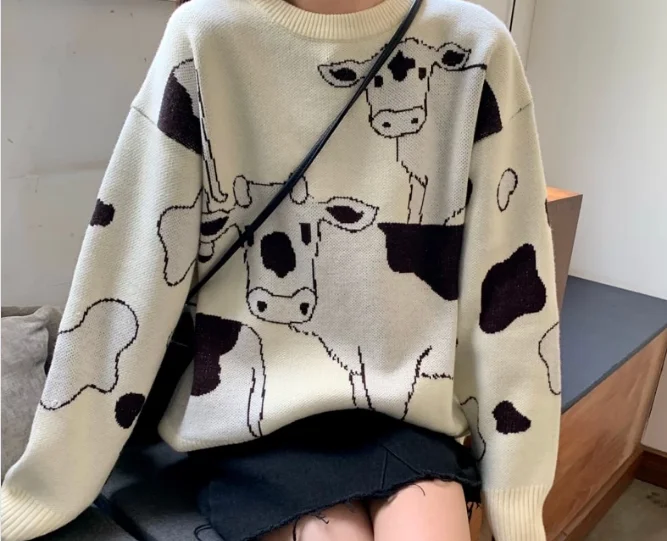 Autumn and winter new cow loose lazy knitted sweater | Женская одежда