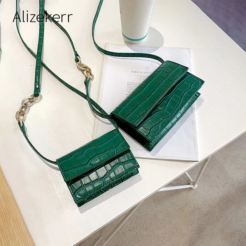 Мини каменный узор сумки на плечо для женщин акриловая цепь крокодил маленький