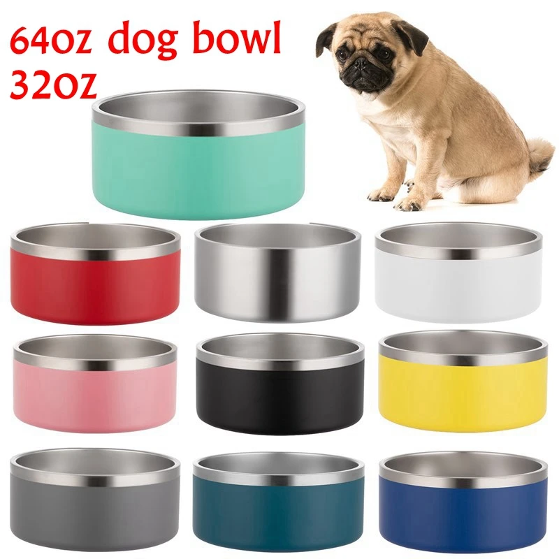 

Double Wall 304 Stainless Steel Powder Coated 64oz 32oz Dog Cat Pets Food Container dish cat bowls for Large Pet Feeder Bowl
