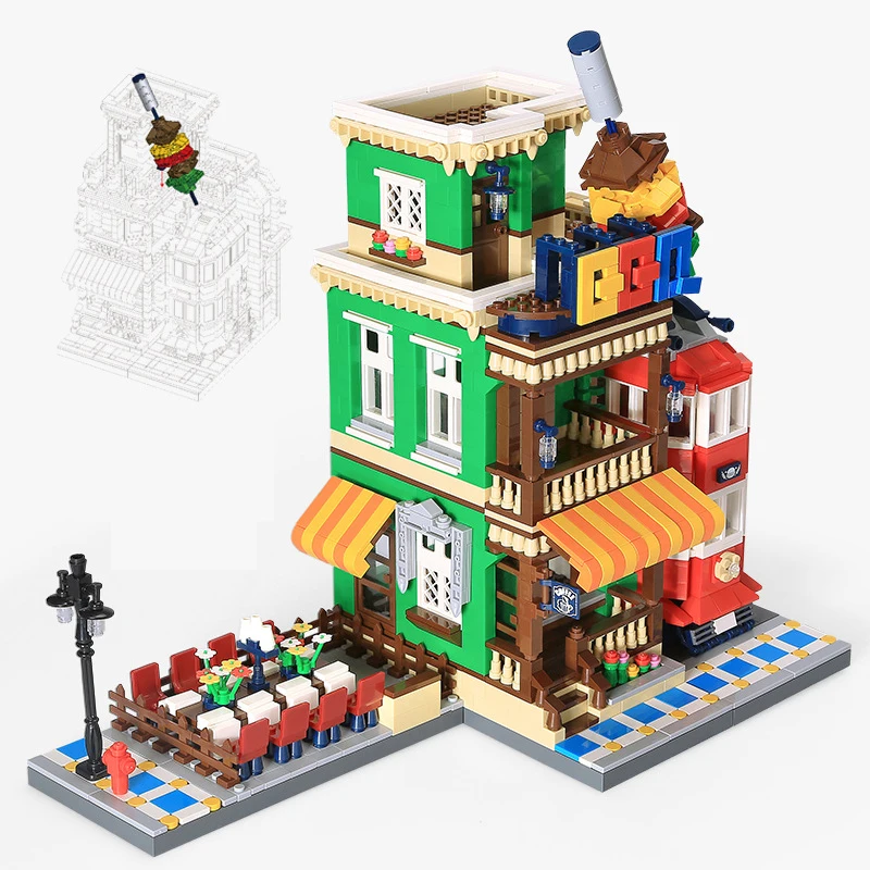 

wange 6313 1922PCS ideas series the BBQ Restaurant Model Boy girl friends Building Blocks Classic Architecture Toys for children
