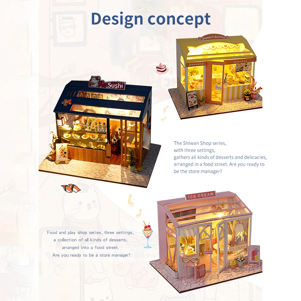 

Educational Building Set Wooden DollHouse Kids DIY Miniature Doll House Model Toy Led Light Doll Home Assembly Toys For Children