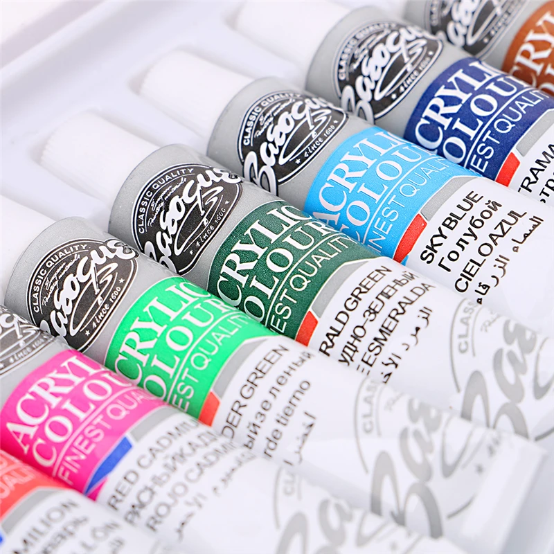 

2020 New 6 ML 12 Color Professional Acrylic Paint Watercolor Set Hand Wall Painting Brush