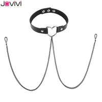 jovivi 1x leather noose fake nipple rings choker silicone non piercing adjustable nipple chain body piercing jewelry black