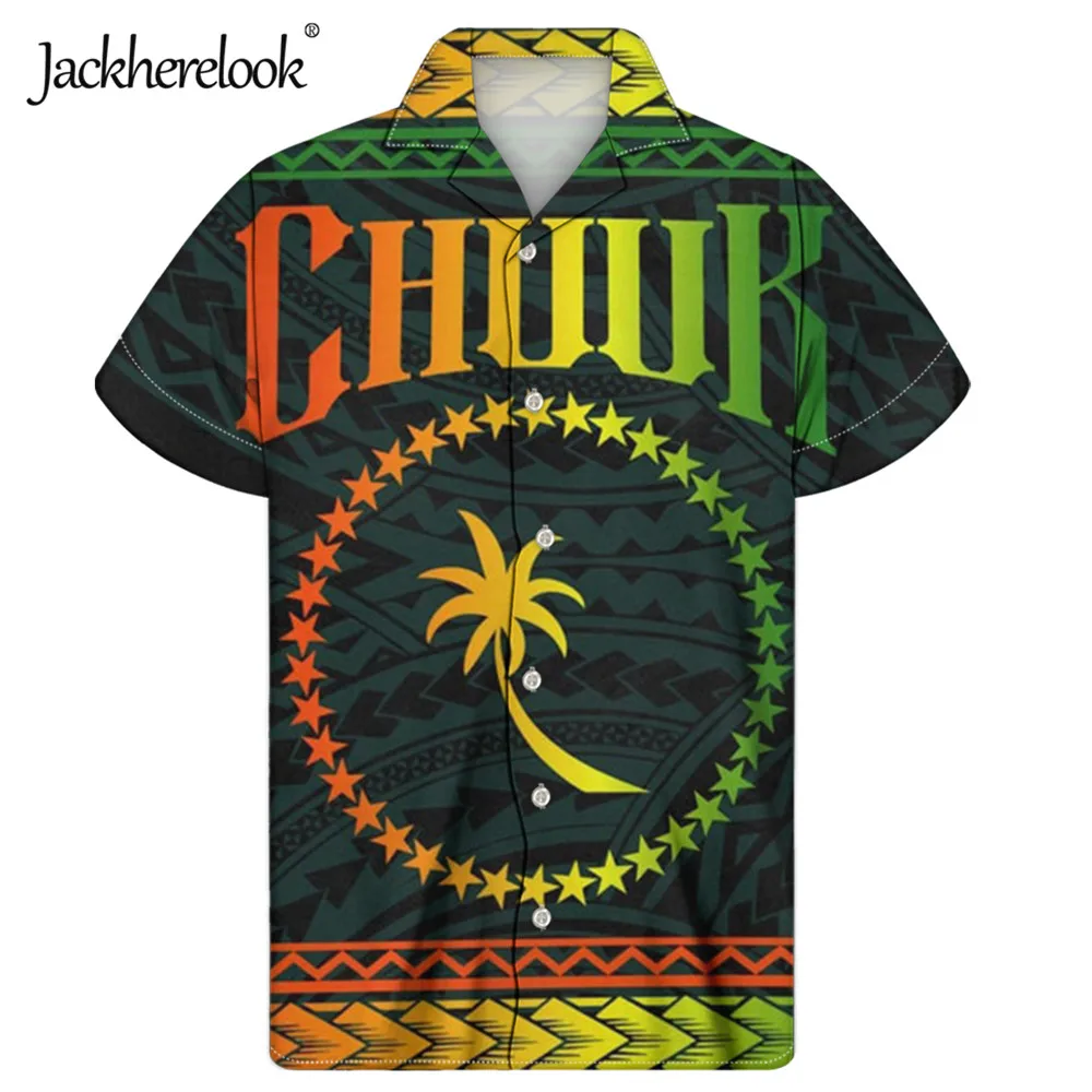

Jackherelook Chuuk Polynesian Samoa Tattoo Print Gradient Men Beach Shirts Casual Short Sleeve Tops Clothes Chemise Plus Size