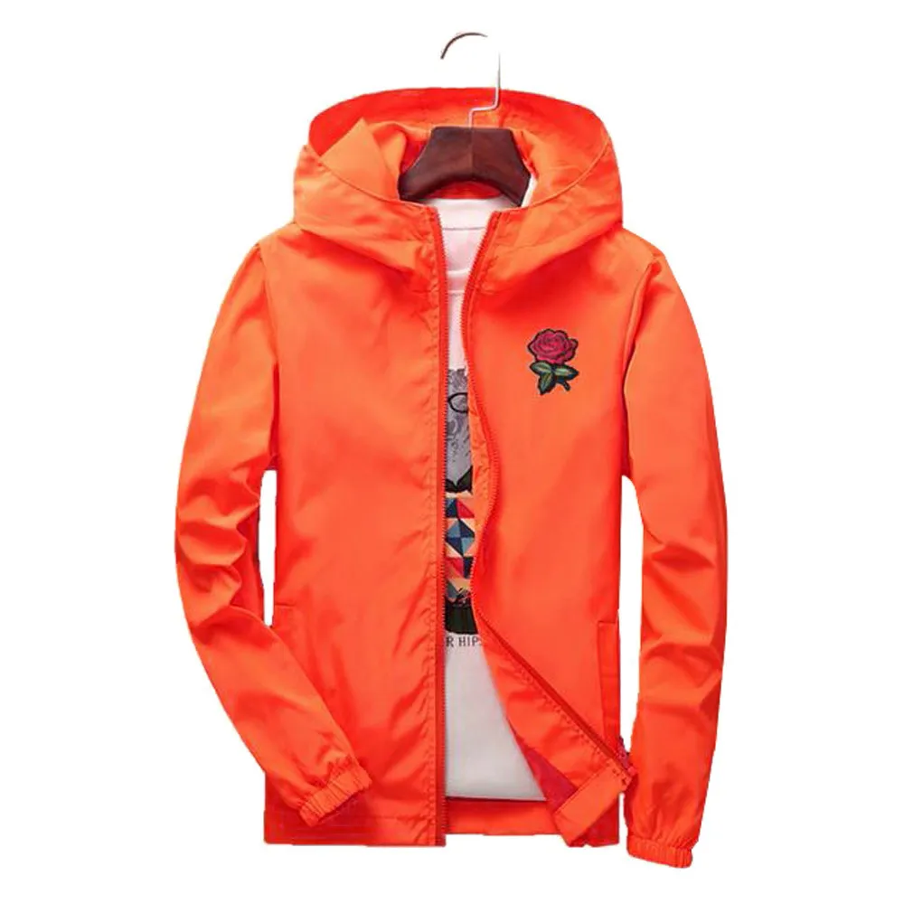 Мужская спортивная куртка Hxroolrp оранжевая однотонная на молнии с принтом розы
