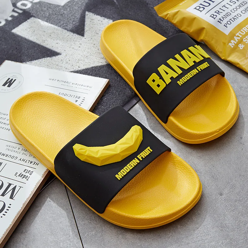 

3D Fruit Pattern Home Women Slippers Cartoon Banana Summer Indoor Flats Orange Bathroom Slides Non Slip Male Couple Shoes