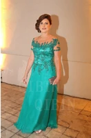 green applique brides mom dress party bride formal plus size prom dress short sleeve mmz17