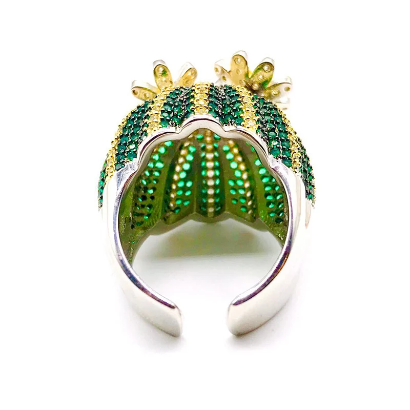 

Rotating open ring inlaid green zircon colored flowers cactus open ring female rotating ring 210310-38