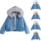 Женская флисовая джинсовая куртка, винтажная короткая джинсовая куртка на пуговицах с карманами, Осень-зима 2021