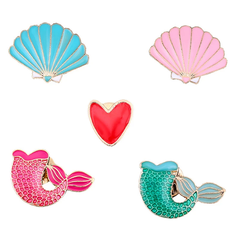Новый мультфильм милый хвост русалки гребешок оболочки сердце брошь эмаль броши