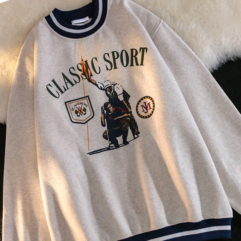 

Толстовка женская с круглым вырезом, винтажная уличная одежда с принтом в стиле Ins, свободная бархатная Повседневная модная универсальная ш...