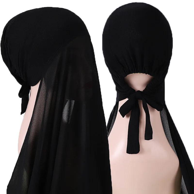 

G4 10pcs Plain Chiffon Shawl With Jersey Underscarf Cap Islam Inner Scarf Headband Stretch Hijab Cover Headwrap Turbante