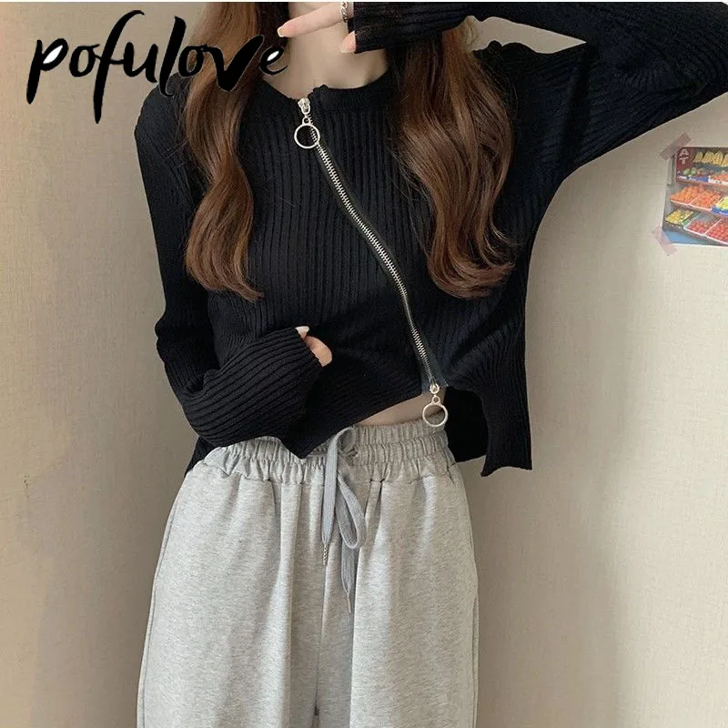 Свитер кардиган женская черная короткая трикотажная одежда приталенный