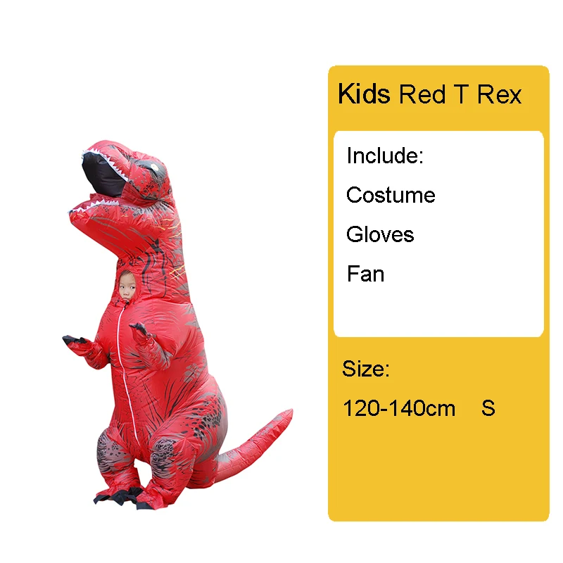 Взрослый детский надувной костюм динозавра T REX wo мужские костюмы динозавр инопланетянин Хэллоуин нарядное платье карнавальный костюм косплей - Цвет: Kids Red