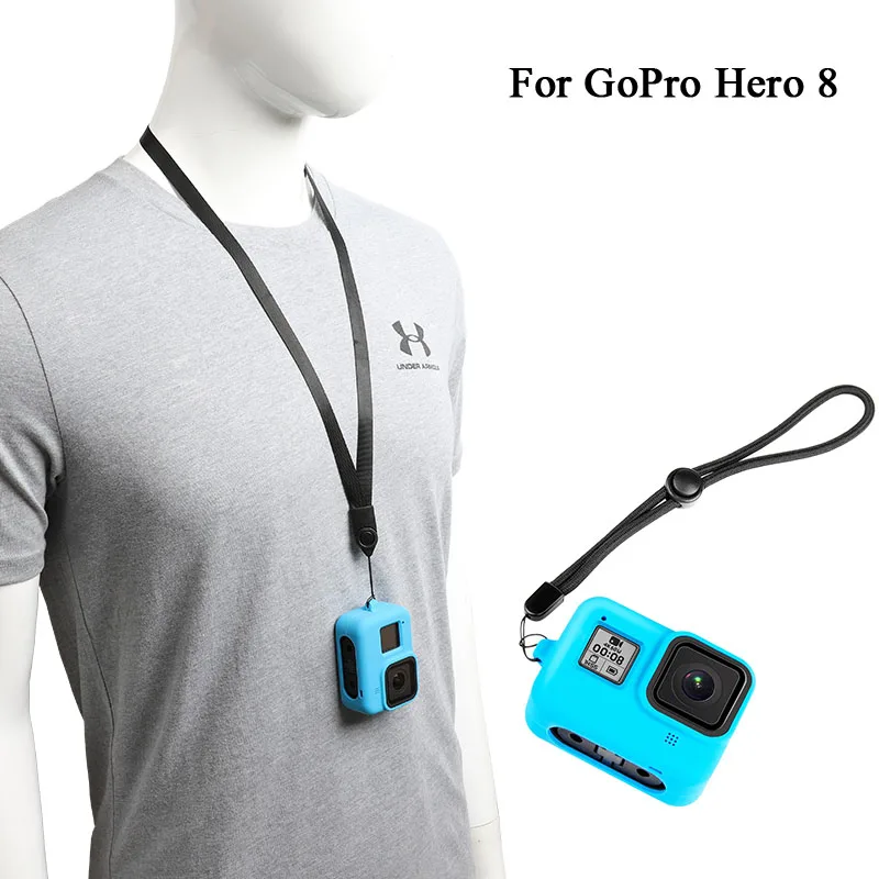 Силиконовый чехол для Gopro 8 Черный Защитный спортивной камеры Hero с ремешком на