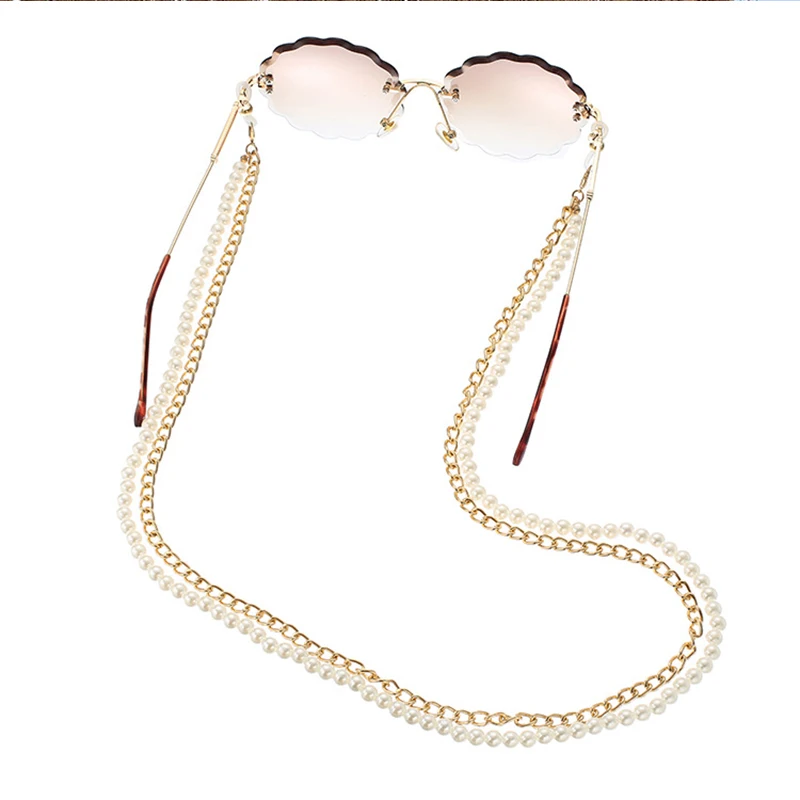 Цепочка для очков Женская двухслойная модная золотистая металлическая цепочка