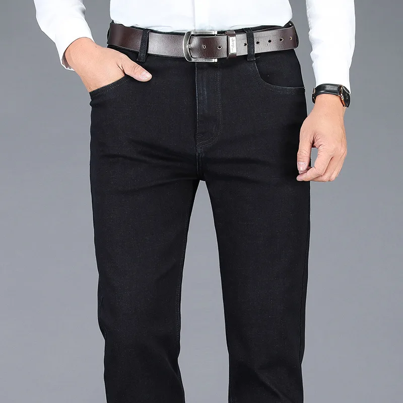 

Autumn Winter Plus Size Jeans Men Stretch Brand Male Straight Denim Pants Classic Black Grey Mens Business Casual Jeans Overall