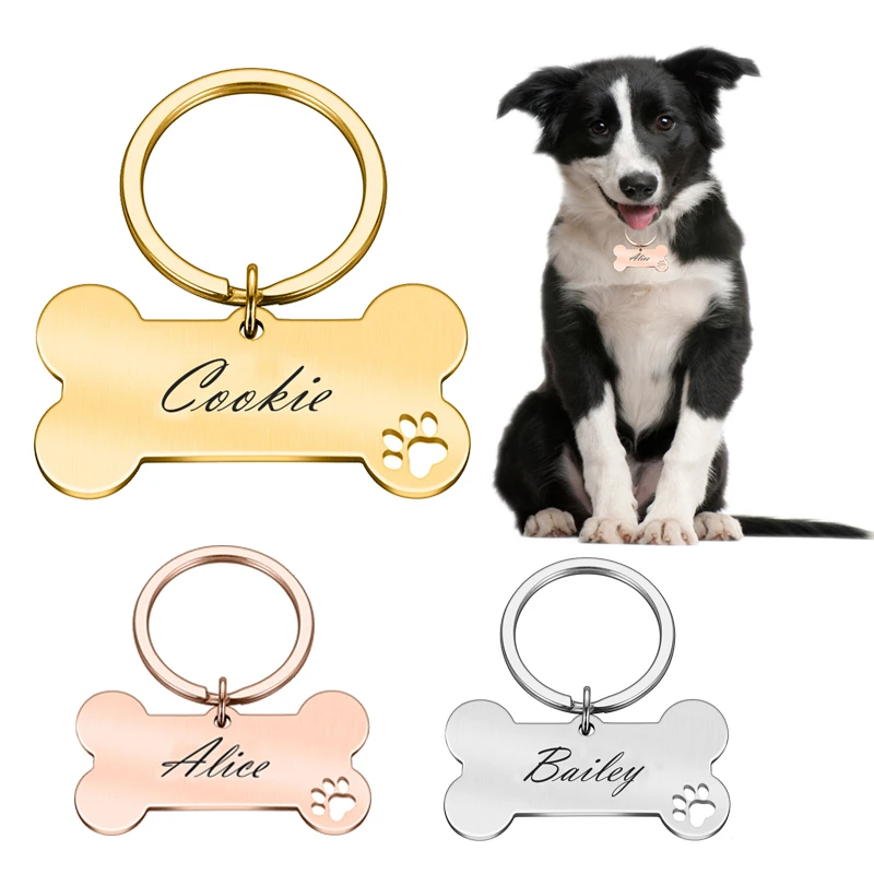 

Personalized Pet Dog Collar ID Tag Engraved Pet ID Name for Cat Puppy Dog Tag Pendant Keyring Bone Pet Accessories