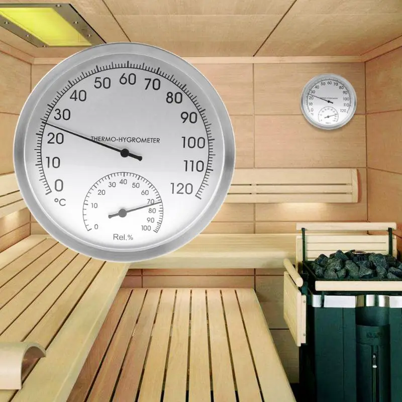 Termómetro higrómetro de acero inoxidable para interior y exterior, medidor de humedad y temperatura de habitación, higrómetro colgado en la pared, 127mm, 5