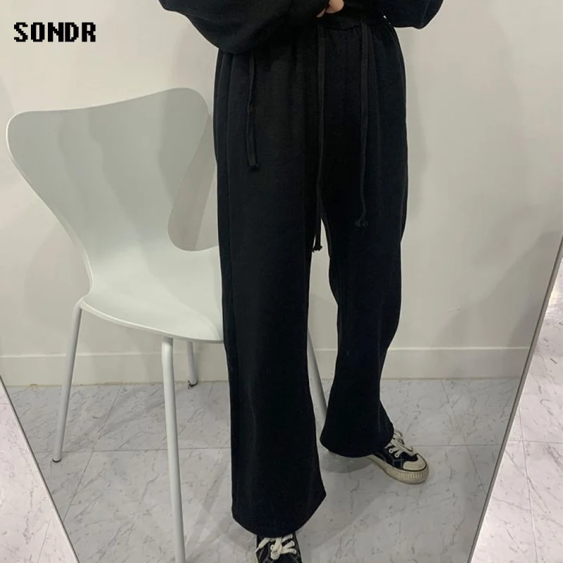 

2020 Autumn Simple Loose Long-Sleeved Hooded Sweater + High Waist Wide-Leg Casual Pants Korean College Style Women'S Two-Piece